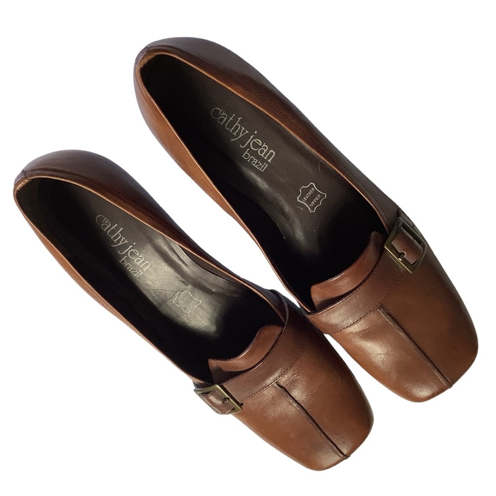 US 8 Cathy Jean Brazil Vintage Buckle Brown Leather Kitten Heels READ - Picture 14 of 16